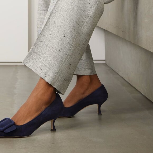Manolo Blahnik Maysale Suede Buckle Heels Navy Blue - Size EU 40 / US 9 - Picture 2 of 10